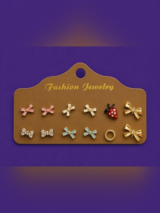 Vintage Jewelry - 3/$30 Vintage Five Pairs Bow and Two Single Ladybug Earring Set